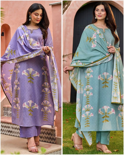 Women's Elegant Floral Embroidered Cotton Suit Set