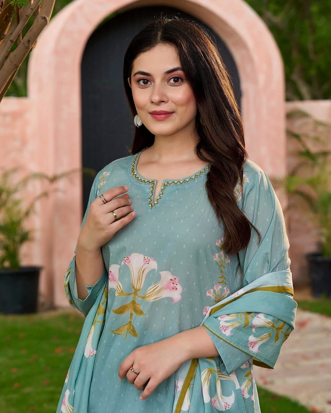 Women's Elegant Floral Embroidered Cotton Suit Set