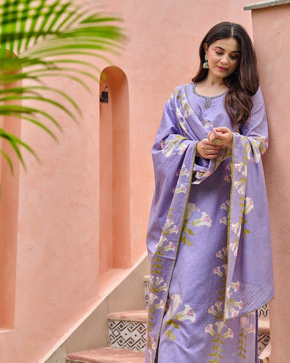 Women's Elegant Floral Embroidered Cotton Suit Set