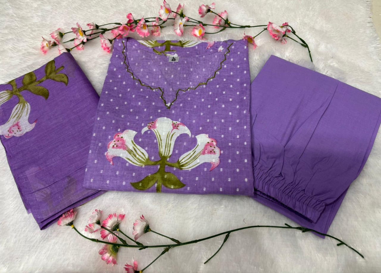 Women's Elegant Floral Embroidered Cotton Suit Set