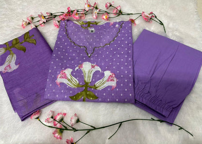 Women's Elegant Floral Embroidered Cotton Suit Set