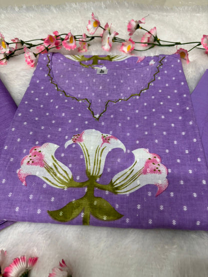 Women's Elegant Floral Embroidered Cotton Suit Set