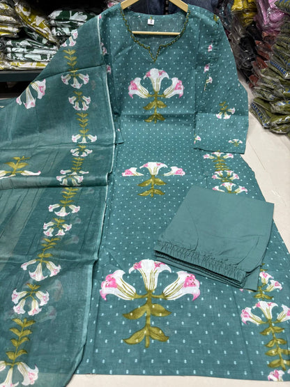 Women's Elegant Floral Embroidered Cotton Suit Set