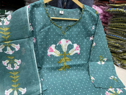 Women's Elegant Floral Embroidered Cotton Suit Set