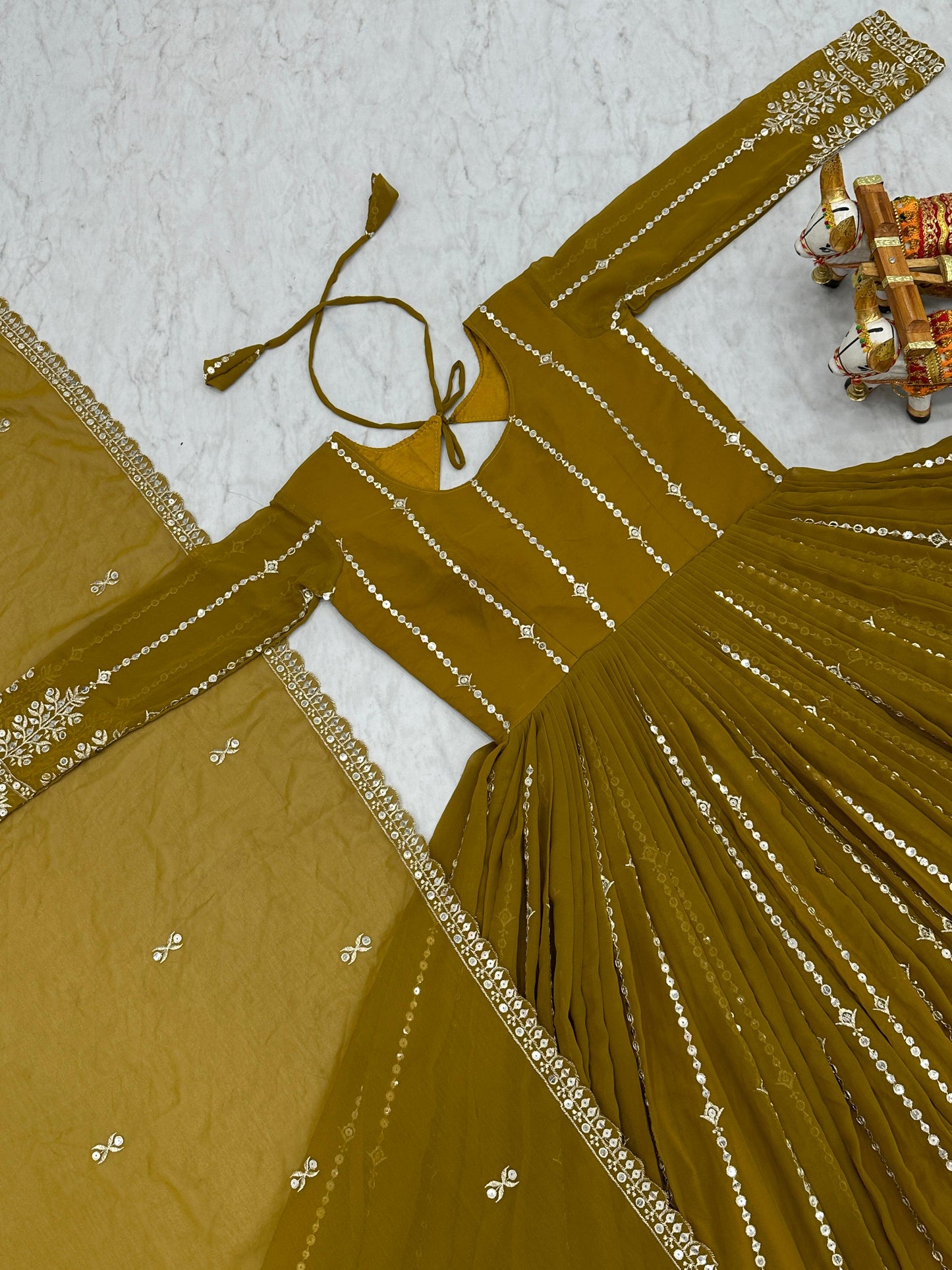 Designer Faux Georgette Gown with Heavy 7mm Sequence Work & Dupatta