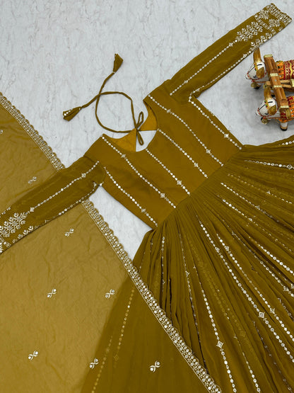 Designer Faux Georgette Gown with Heavy 7mm Sequence Work & Dupatta