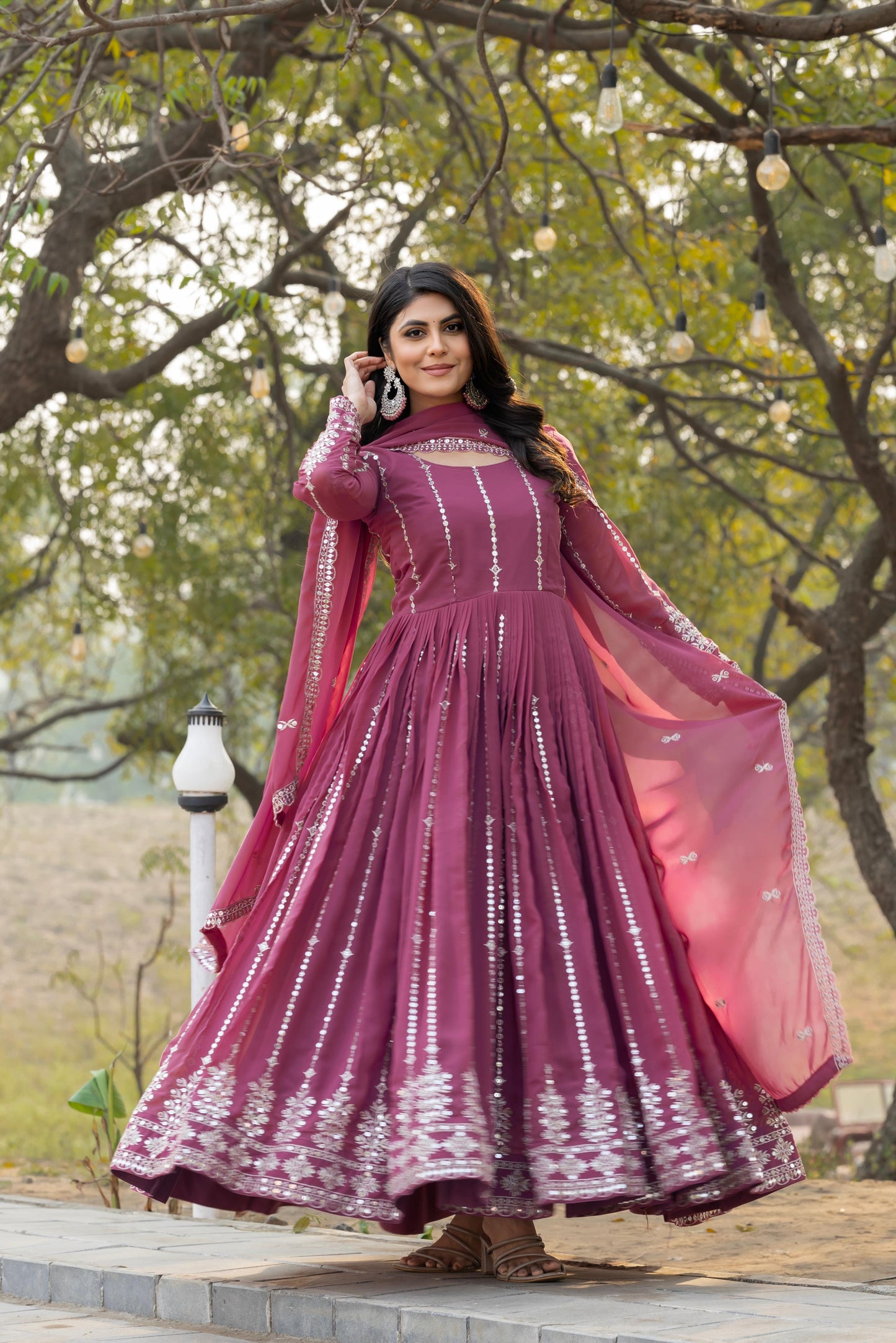 Designer Faux Georgette Gown with Heavy 7mm Sequence Work & Dupatta