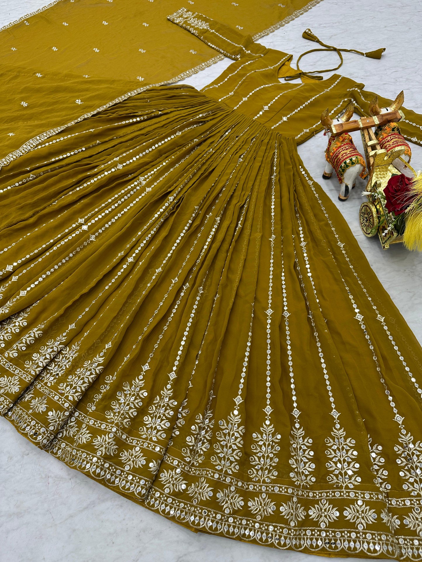 Designer Faux Georgette Gown with Heavy 7mm Sequence Work & Dupatta