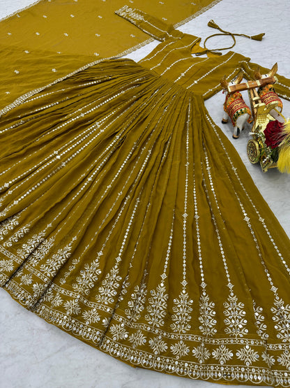 Designer Faux Georgette Gown with Heavy 7mm Sequence Work & Dupatta