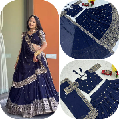 Designer Navy Blue Georgette Lehenga Choli with Heavy Thread Embroidery