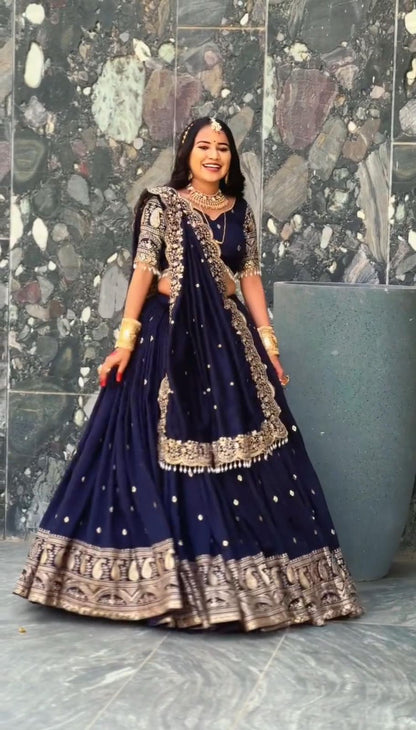 Designer Navy Blue Georgette Lehenga Choli with Heavy Thread Embroidery