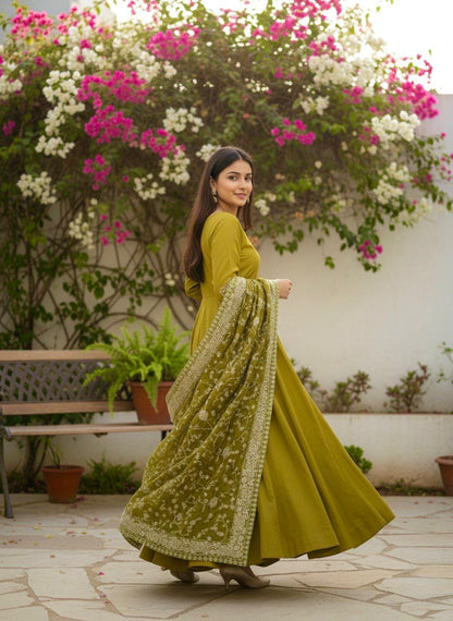 Designer German Chiffon Anarkali Gown Set with Heavy Embroidery Dupatta