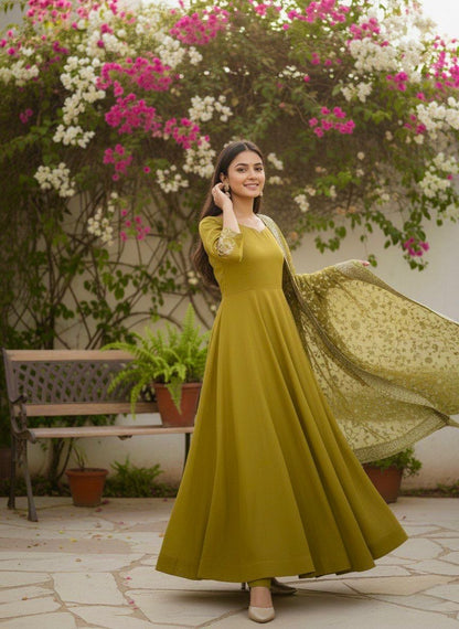 Designer German Chiffon Anarkali Gown Set with Heavy Embroidery Dupatta