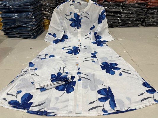Women's Cotton 60*60 Floral Print A-Line Kurti Pant Set