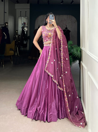 Designer Magenta Silk Crepe Lehenga Choli