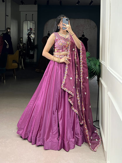 Designer Magenta Silk Crepe Lehenga Choli