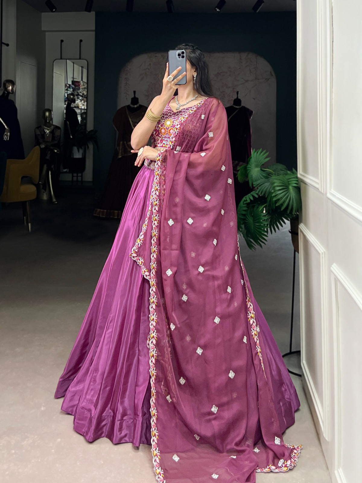 Designer Magenta Silk Crepe Lehenga Choli