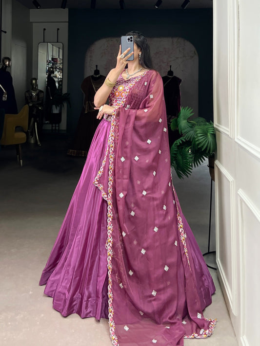 Designer Magenta Silk Crepe Lehenga Choli