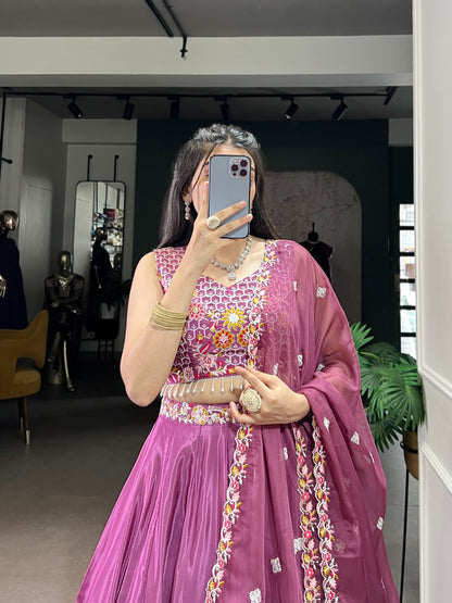 Designer Magenta Silk Crepe Lehenga Choli