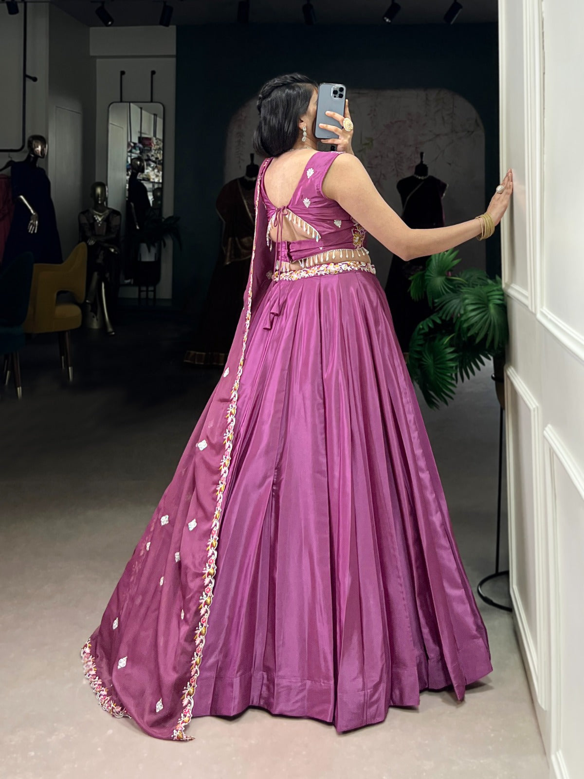 Designer Magenta Silk Crepe Lehenga Choli
