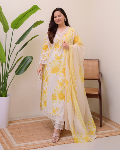 Women's Floral Print Cotton Kurta Set
