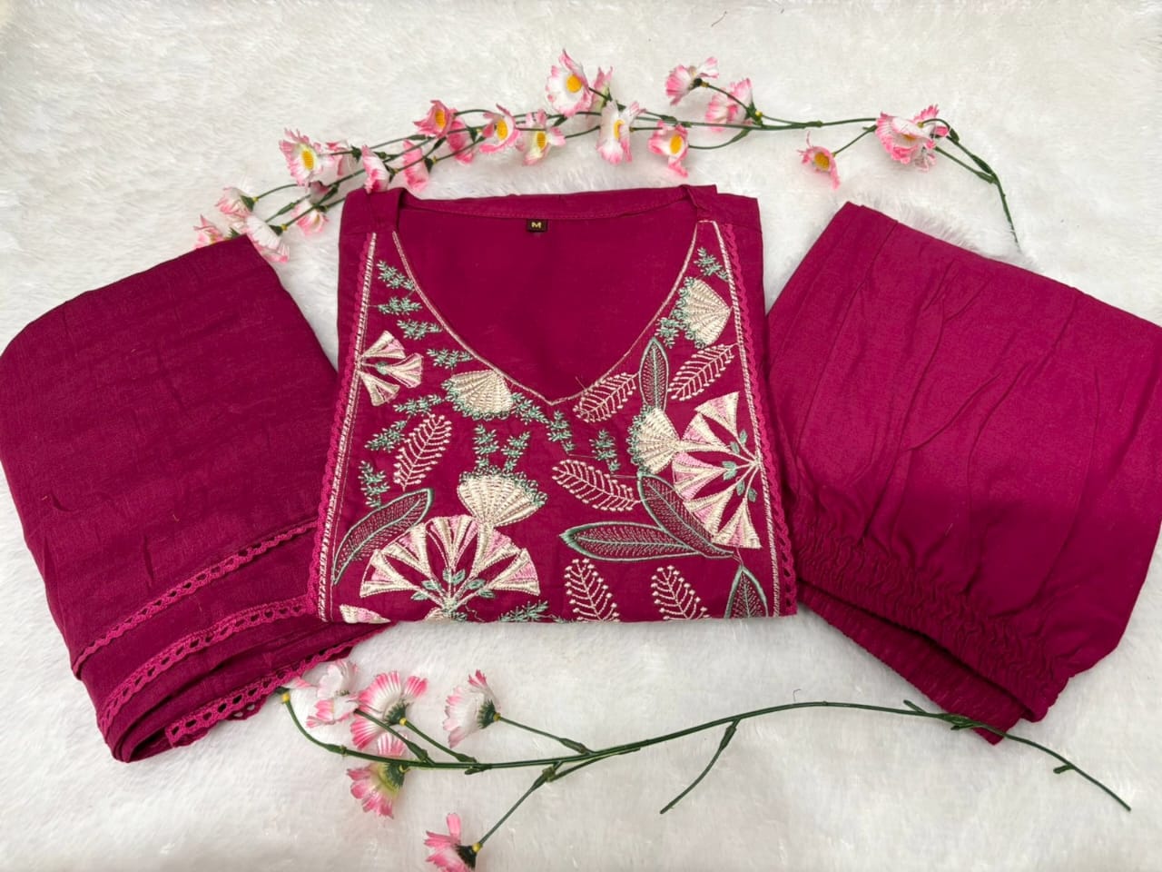 Women's Embroidered Natra Cut Cotton Kurta Set