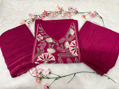 Women's Embroidered Natra Cut Cotton Kurta Set