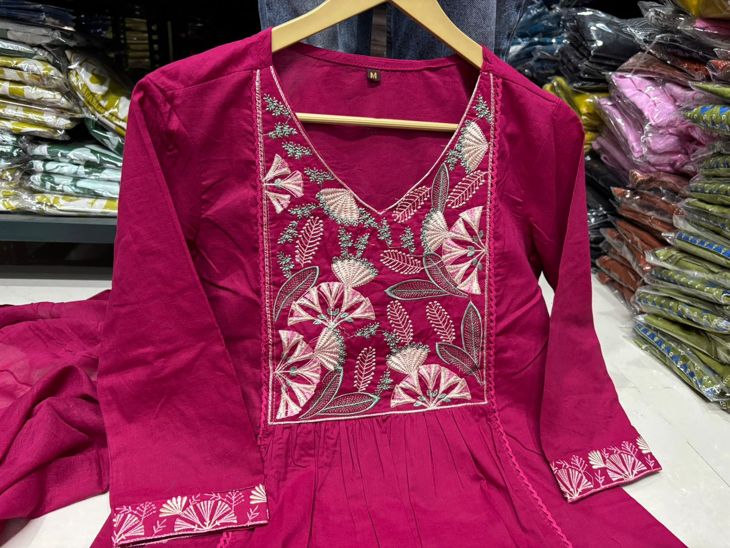 Women's Embroidered Natra Cut Cotton Kurta Set