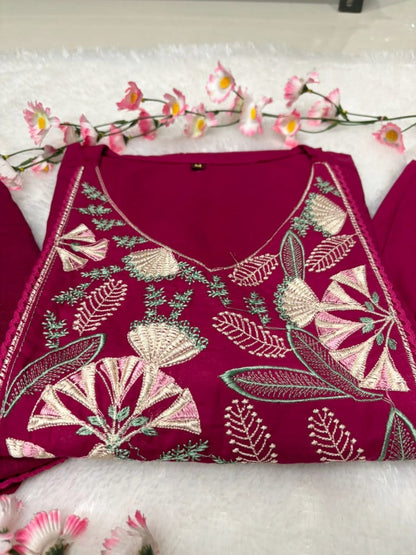 Women's Embroidered Natra Cut Cotton Kurta Set