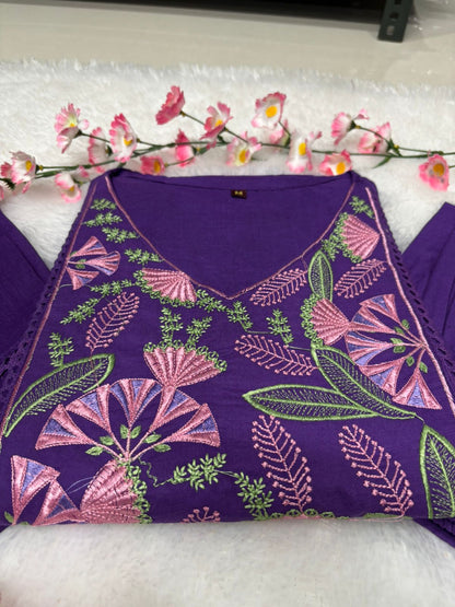 Women's Embroidered Natra Cut Cotton Kurta Set