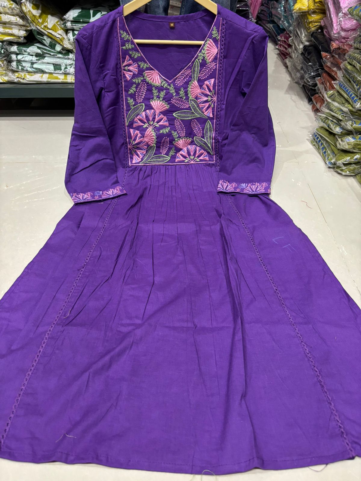 Women's Embroidered Natra Cut Cotton Kurta Set