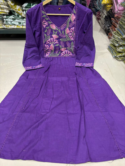 Women's Embroidered Natra Cut Cotton Kurta Set