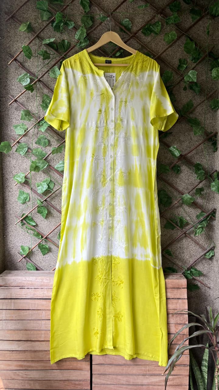 Women's Tie-Dye Embroidered Kaftan Nighty