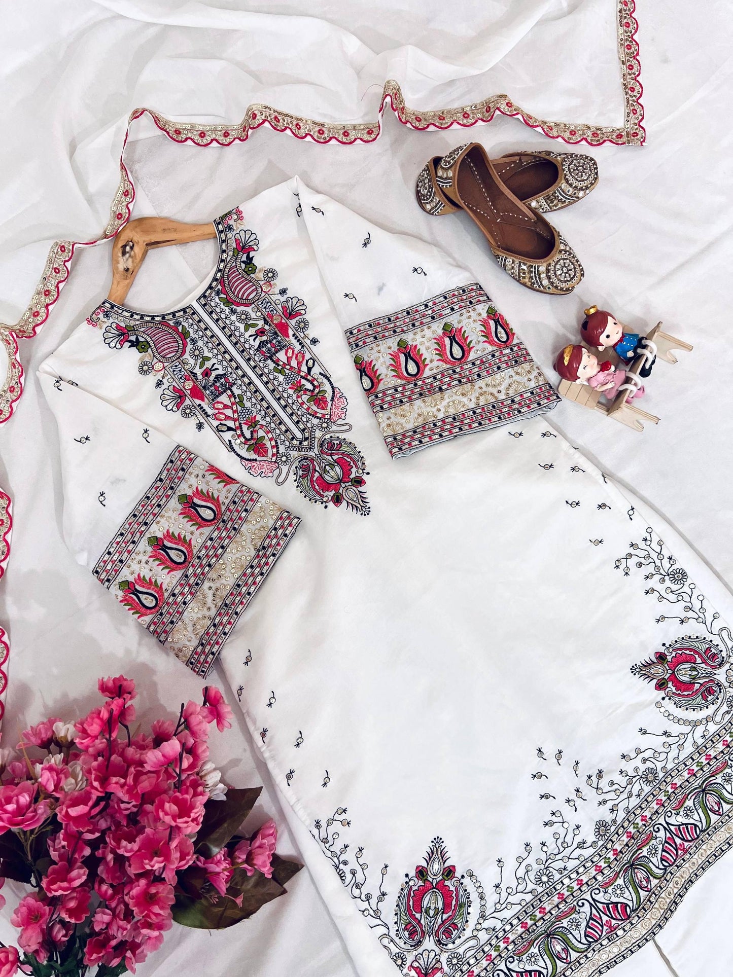 Designer Roman Silk Palazzo Set with Heavy Zari & Sequins Embroidery