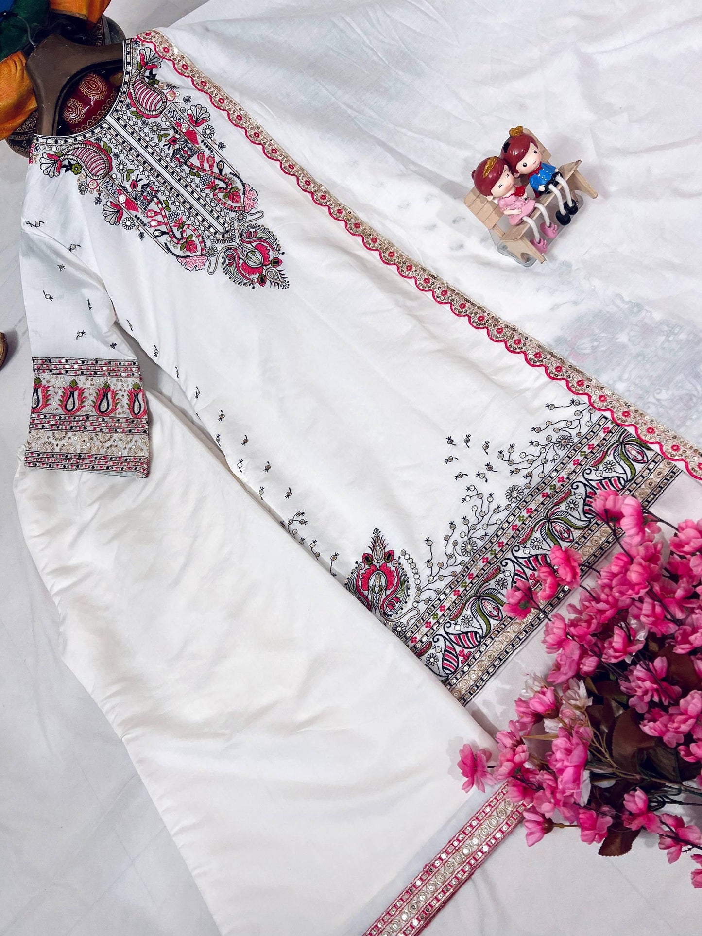 Designer Roman Silk Palazzo Set with Heavy Zari & Sequins Embroidery