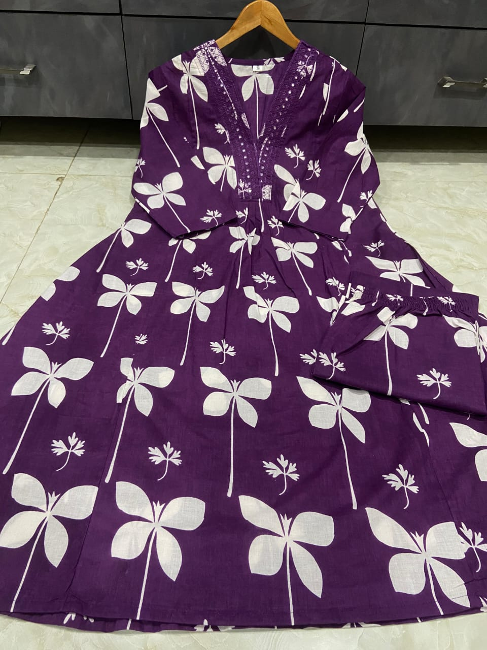 Women's Pure Cotton Printed A-Line Kurti Set