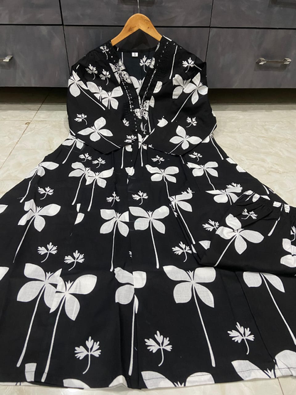 Women's Pure Cotton Printed A-Line Kurti Set