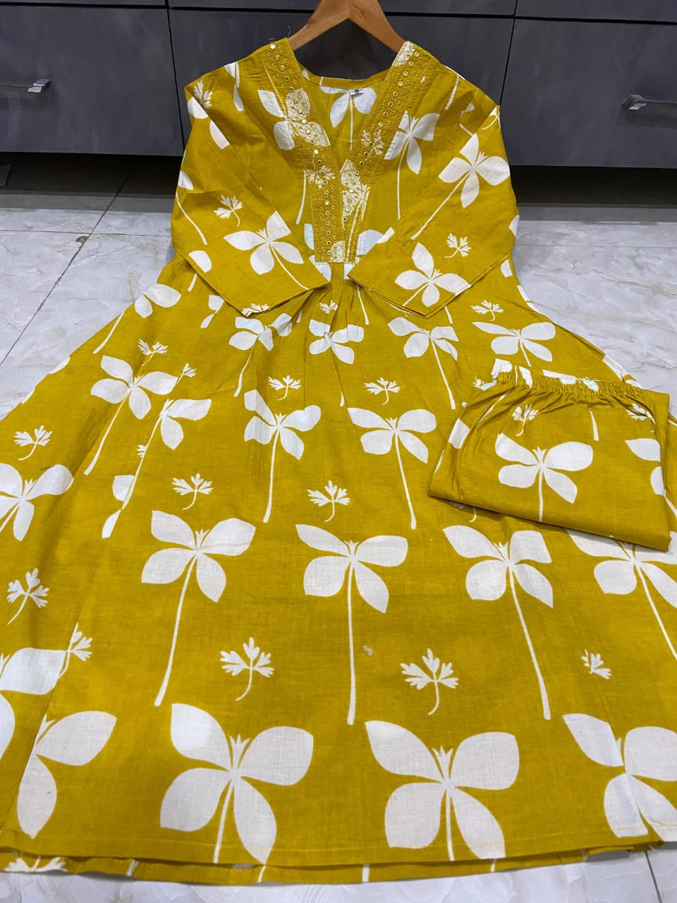 Women's Pure Cotton Printed A-Line Kurti Set