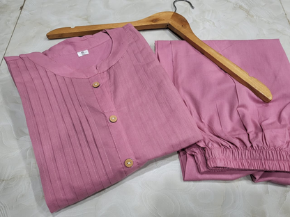 Women's Pure Cotton Pleated Kurta Set with Heavy Floral Embroidery