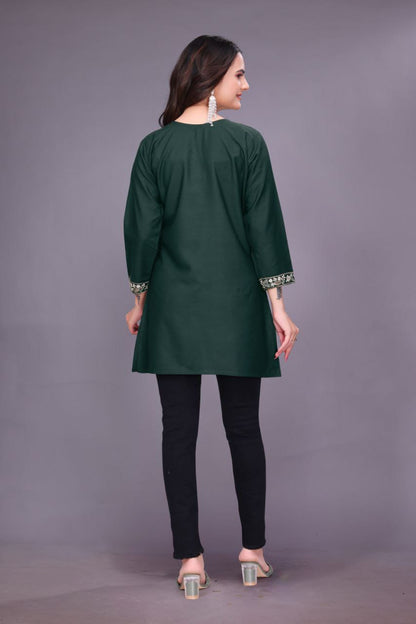 Women's Heavy Rayon Short Kurti with Embroidery & Pocket