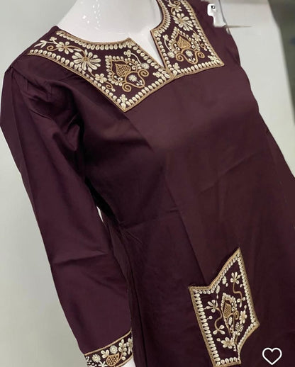 Women's Heavy Rayon Short Kurti with Embroidery & Pocket