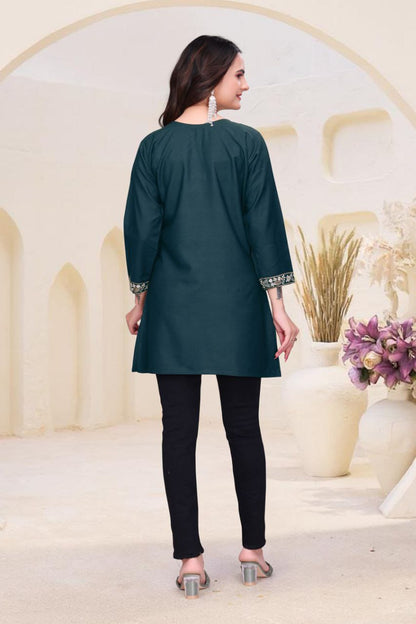 Women's Heavy Rayon Short Kurti with Embroidery & Pocket