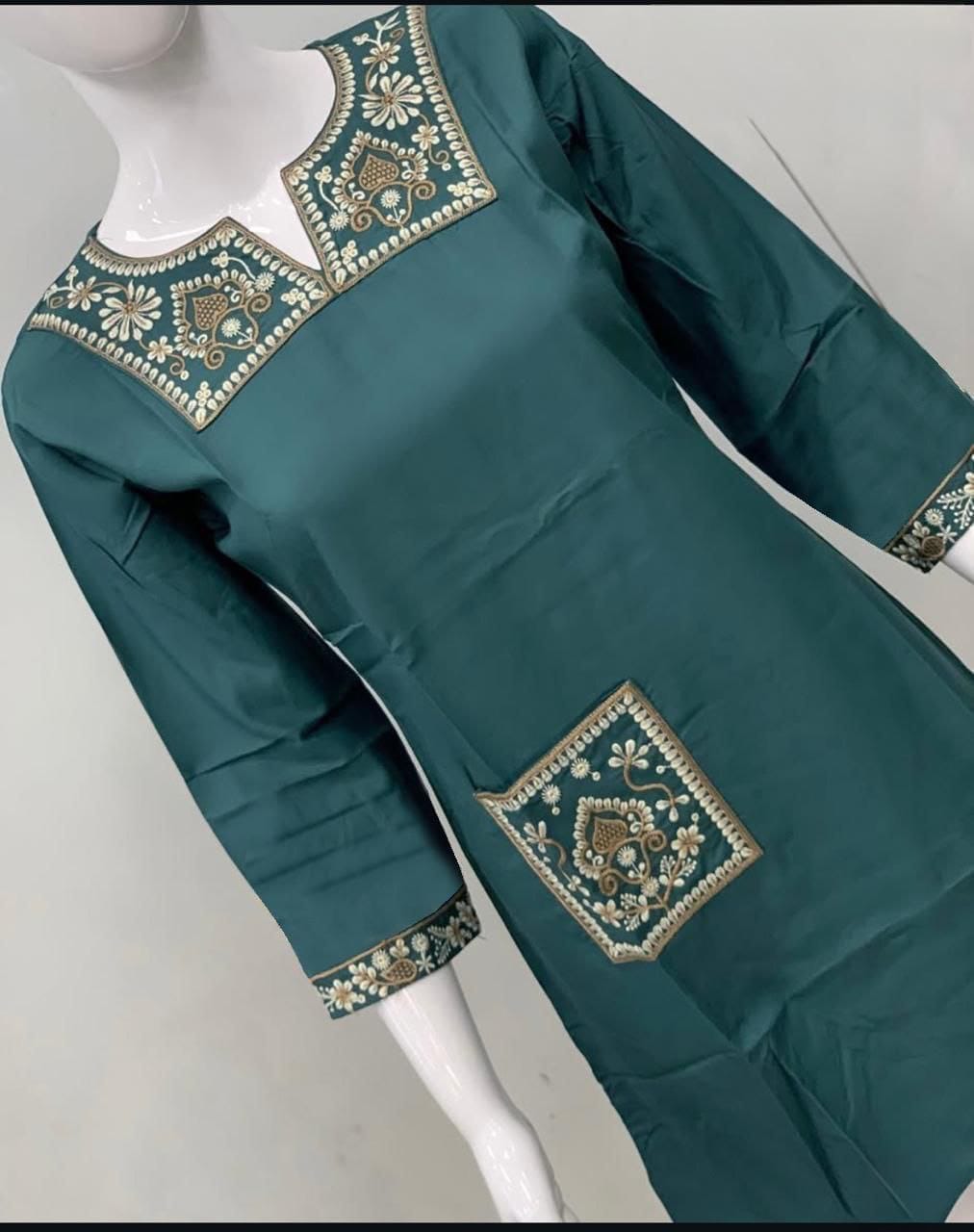 Women's Heavy Rayon Short Kurti with Embroidery & Pocket