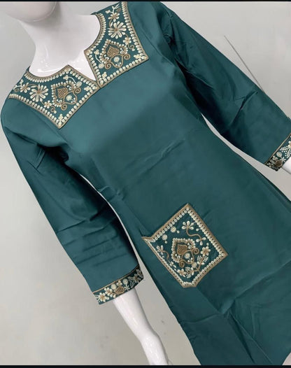 Women's Heavy Rayon Short Kurti with Embroidery & Pocket