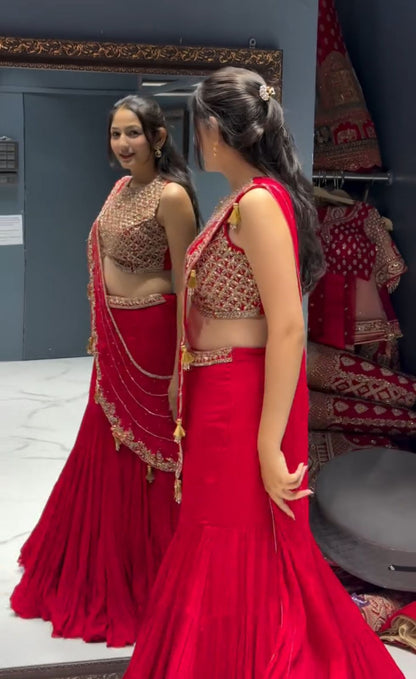 Red Sharara Lehenga Choli