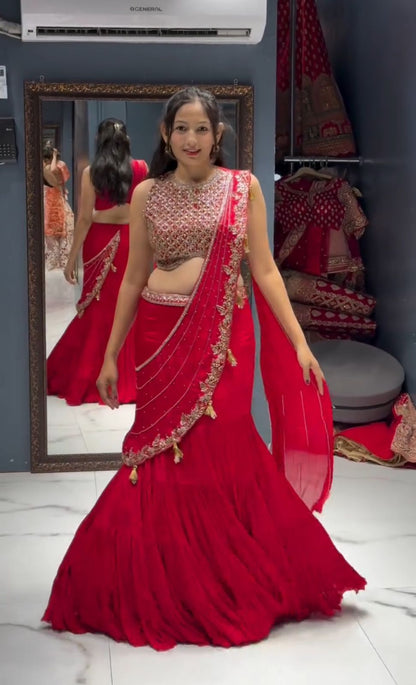 Red Sharara Lehenga Choli