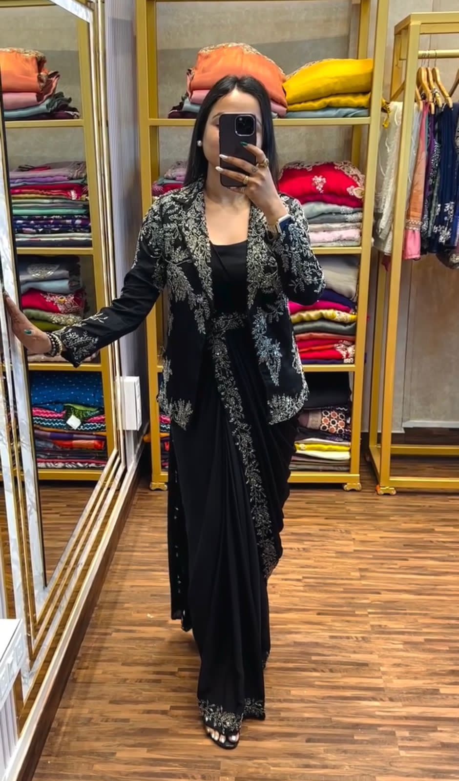 4-Piece Ready-to-Wear Saree with Embroidered Jacket & Belt