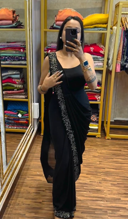 4-Piece Ready-to-Wear Saree with Embroidered Jacket & Belt