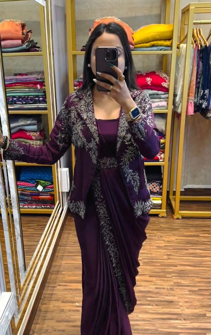 4-Piece Ready-to-Wear Saree with Embroidered Jacket & Belt