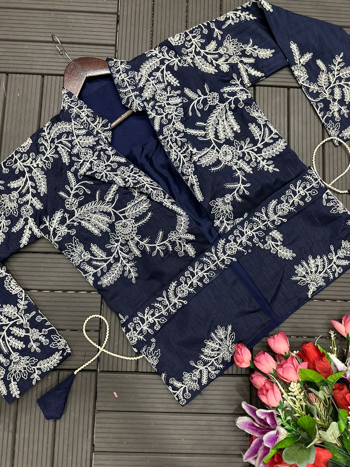 4-Piece Ready-to-Wear Saree with Embroidered Jacket & Belt